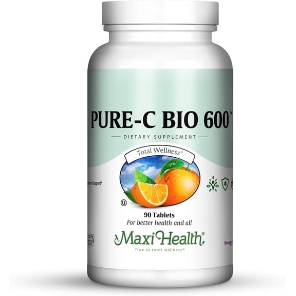 Maxi Health Pure-C-Bio 600  Vitamin C with Bioflavonoids  Antioxidant & Immune Support  90 Tablets  Kosher