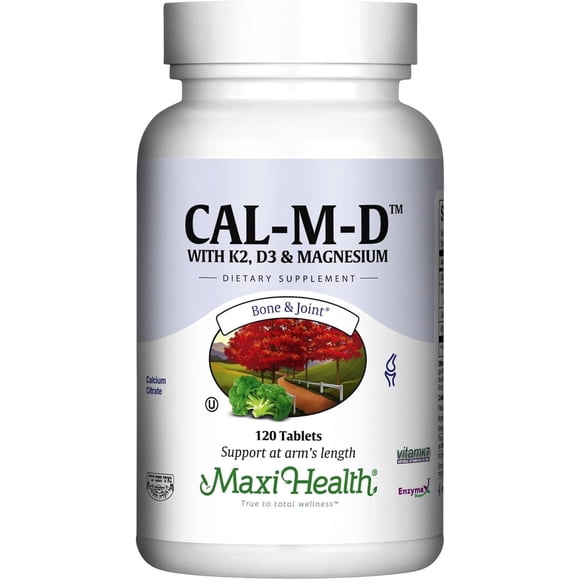 Maxi Health Cal-m-D Calcium, Vitamin K2 & D3 Supplement  Bone and Immune Support  120 Tablets