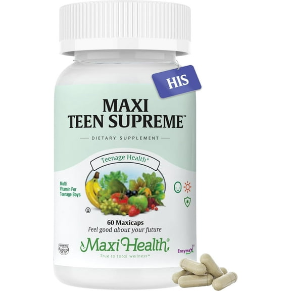 Maxi Health Teen Supreme His Multivitamin for Boys, Immune & Bone Support, 60 Capsules, Gluten-Free