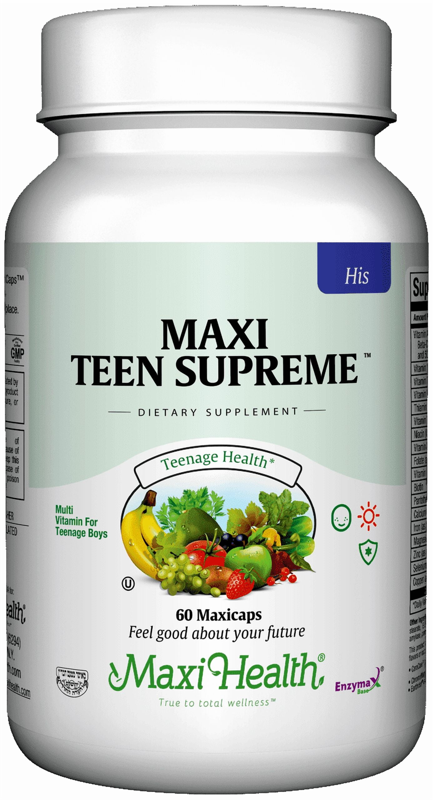 Maxi Health Teen Supreme His Multivitamin for Boys, Immune & Bone Support, 60 Capsules, Gluten-Free