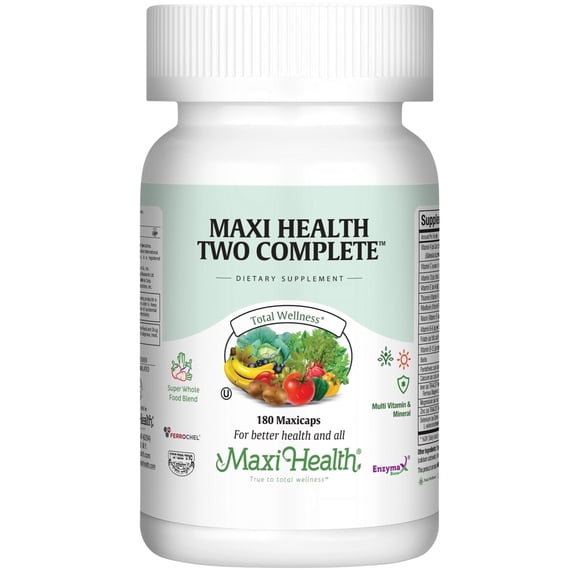 Maxi Health Two Complete Multivitamin for Adults & Seniors Energy, Immune & Bone Support 180 Capsules