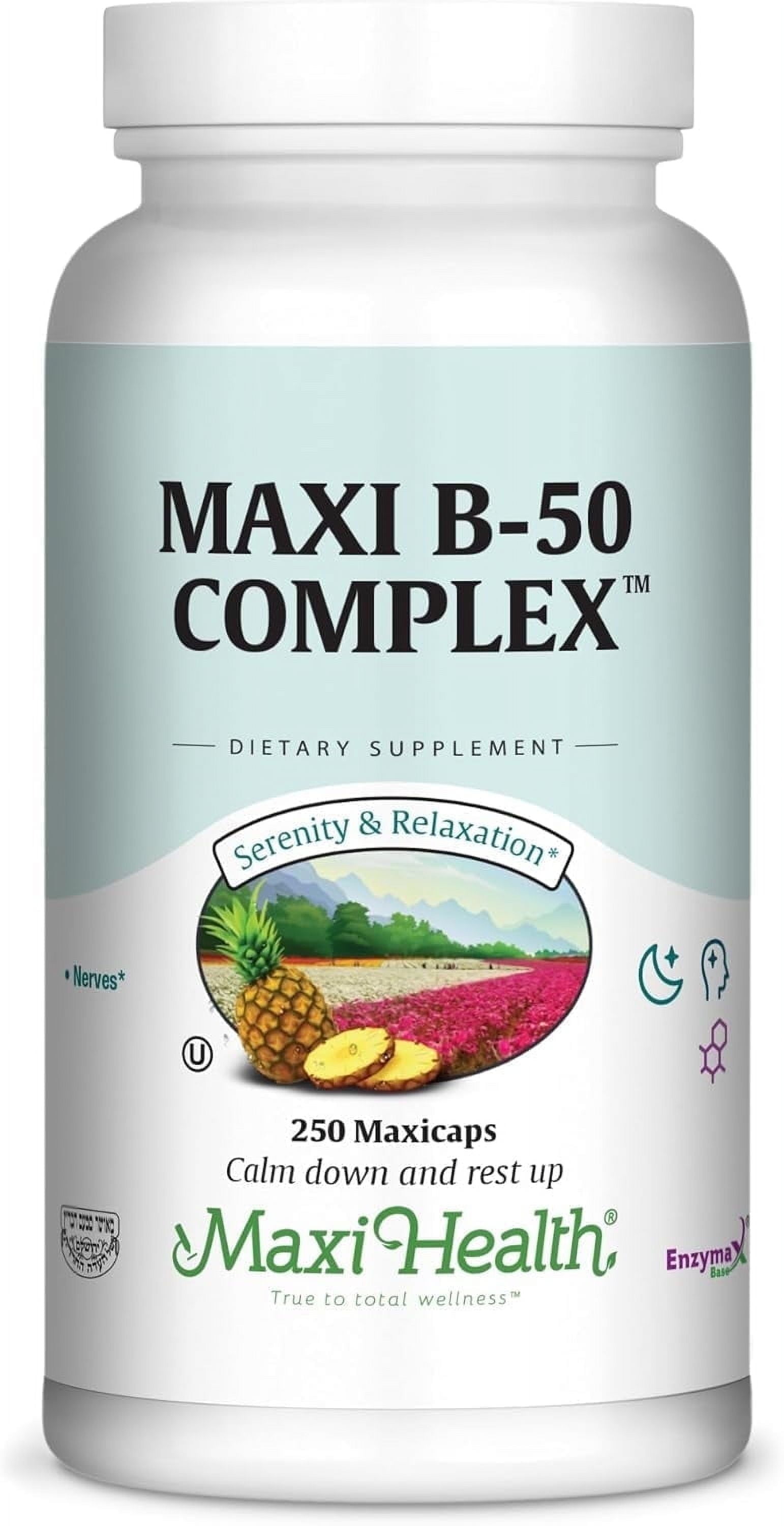 Maxi-Health Vitamin B-50 Complex - with Inositol & Biotin - Stress Formula - 250 Capsules - Kosher