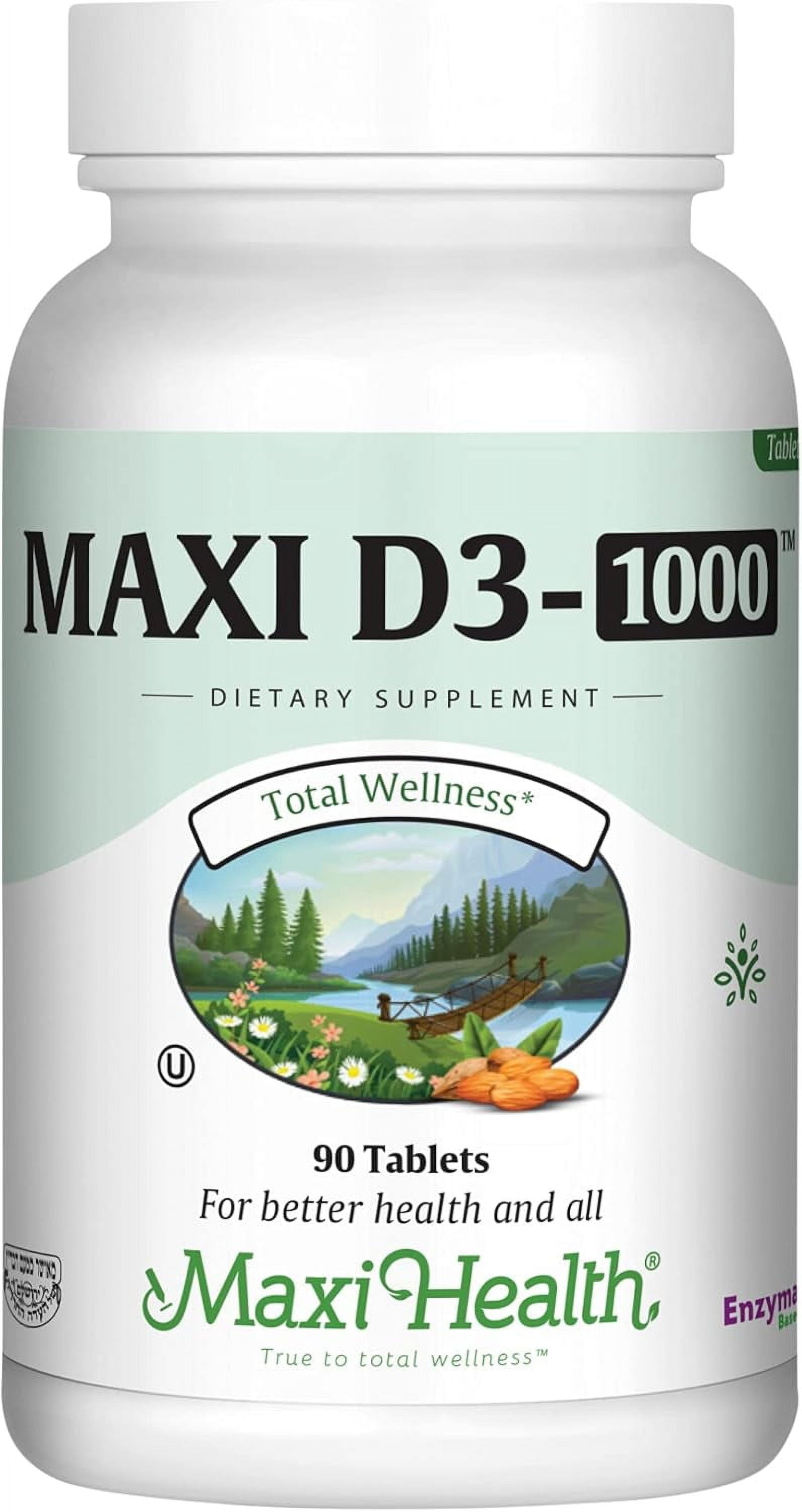 Maxi Health Vitamin D3 1000 IU Bone & Immune Support Vitamin D Supplement 90 Tablets Kosher