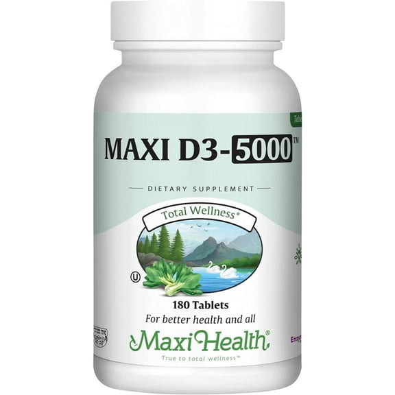 Maxi Health Vitamin D3 5000 IU (125 Mcg) – Bone & Immune Support – High Potency – 180 Tablets – Kosher