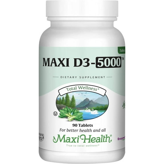 Maxi Health Vitamin D3 5000 IU (125 Mcg) Tablets  Bone, Teeth & Immune Support  High Potency  90 Ct