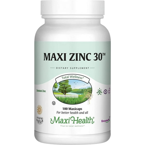 Maxi Health Zinc 30 mg  Immune & Skin Support  100 Vegetarian Capsules  Kosher Supplement