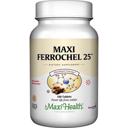 Maxi Health Iron Supplement – 25 mg Gentle Chelated Tablets – Iron Deficiency Support – 100 Count