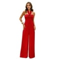 thumbnail image 1 of Maxi Jumpsuit for Women Crossover Halter Neck Straight Leg Overall Romper Red S, 1 of 6