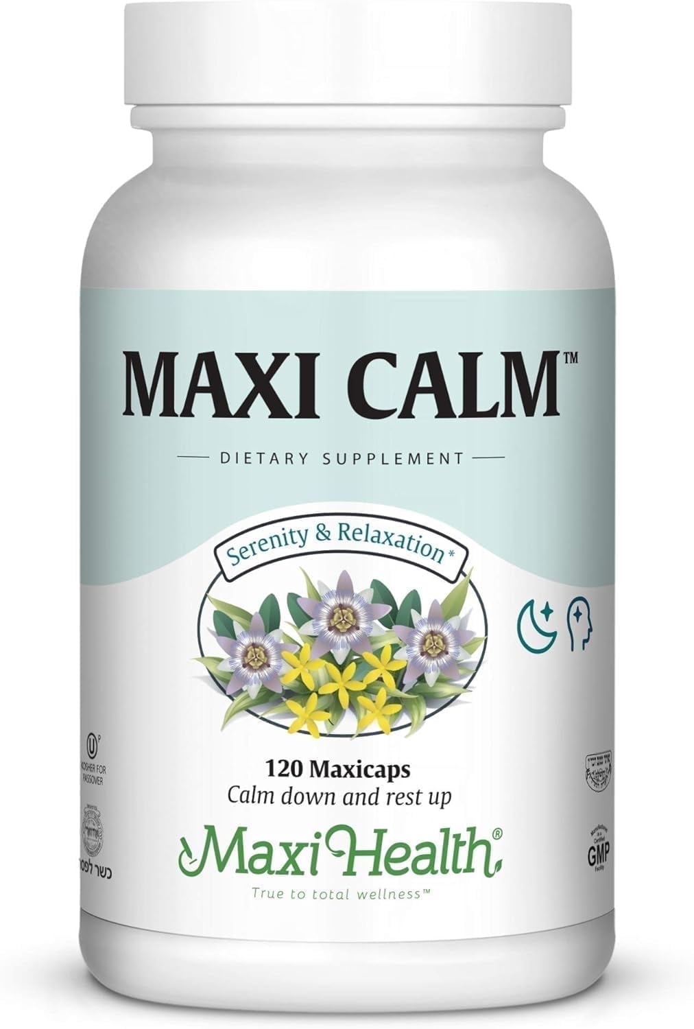 Maxi Health Calm Serenity with Ashwagandha & Valerian Root – Stress & Sleep Support Herbal Supplement for Adult Men & Women, 120 Capsules