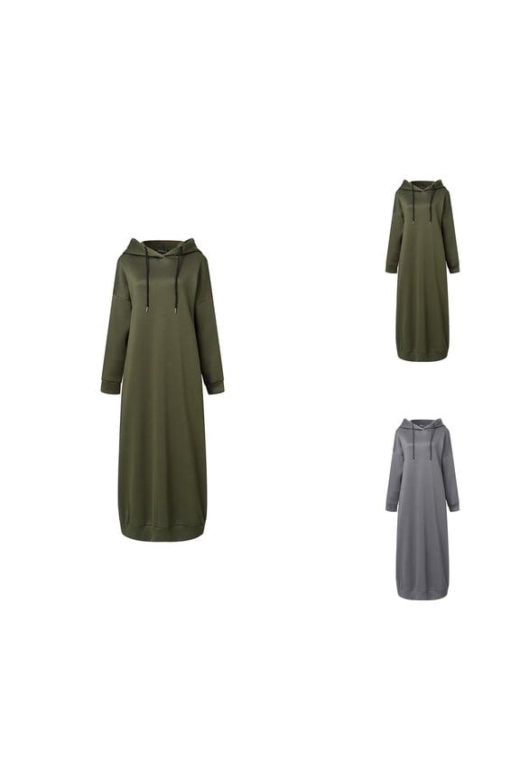 Maxi Long Hoodie Dress for Women Spring Fall Winter Loose Muslin Hooded Sweatshirt Dress Pullover Top