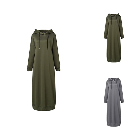 Maxi Long Hoodie Dress for Women Spring Fall Winter Loose Muslin Hooded Sweatshirt Dress Pullover Top