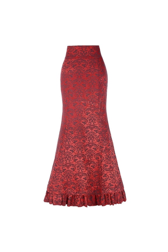 Maxi Mermaid Skirt for Women Sexy Punk Style Retro Party Victorian Long Ruffle Slim Fit Fishtail Skirt Dress