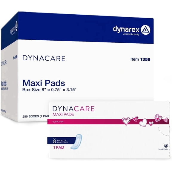 Dynarex Ultra Thin Maxi Pads without Wings, Unscented Feminine Pads, Light Absorbency, 250 Count