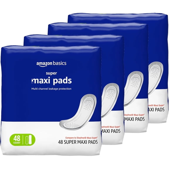 Maxi Pads for Periods- Thick, Super Absorbency, Unscented, 192 Count, (4 Packs of 48)