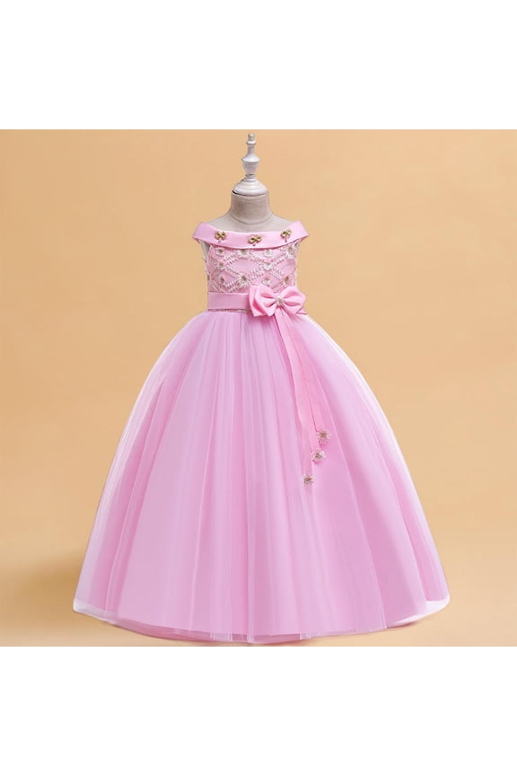 Maxi Prom Dresses for Girls Formal Sleeveless 7-14 Teens Kids Elegant High Waisted A-Line Bowknot Floral Birthday Evening Party Dress