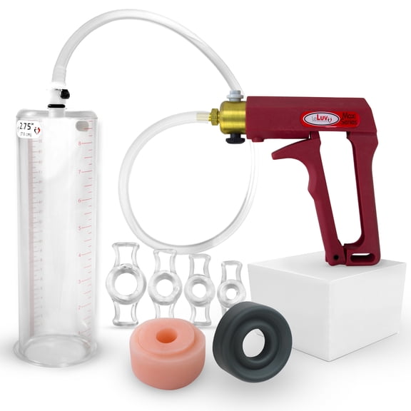 Maxi Red Handle Clear Hose | Penis Pump + Sleeve, Donut & Cock Rings | 9" x 2.75" Cylinder