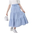 thumbnail image 1 of Maxi Ruffled Skorts for Girls Button Front High Waisted Long Skirt with Belt and Pocket, 1 of 5