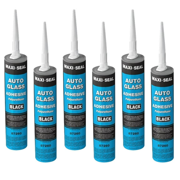 Maxi-Seal Black Polyurethane Windshield Adhesive with Fast Curing Non-sag Formula - 10.5oz Tube + Applicator Tip - High Bond Strength Window Sealant - Weather Resistant Auto Glass Adhesive (6 Pack)