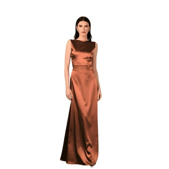 Maxi Silk Satin Dress Brown Cocktail Dress Prom Party Long Dress Bridesmaid Dress