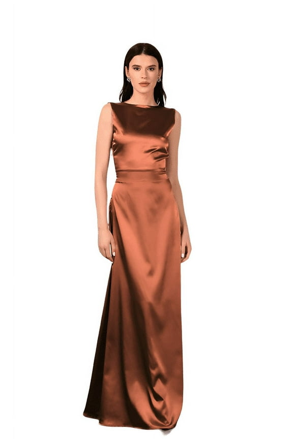 Maxi Silk Satin Dress Brown Cocktail Dress Prom Party Long Dress Bridesmaid Dress