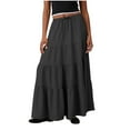 thumbnail image 1 of Maxi Skirt for Women Long A-Line Skirts Elegant Casual Elastic High Waist Skirts Office Work Swing Skirt Solid Basic Long Length Dress Going Out Ruffle Dresses, 1 of 5