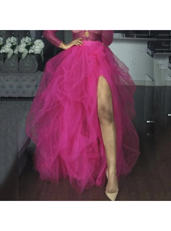 Maxi Skirt Women's Party High Waist Elastic Belt Casual Poncho Women's Skirt Bubble Skirt Pink
