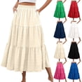 thumbnail image 1 of Maxi Skirt Womens Summer Casual Elegant Smock Layered Tiered High Waisted A Line Flowy Long Skirts with Pockets Khaki 2XL, 1 of 9