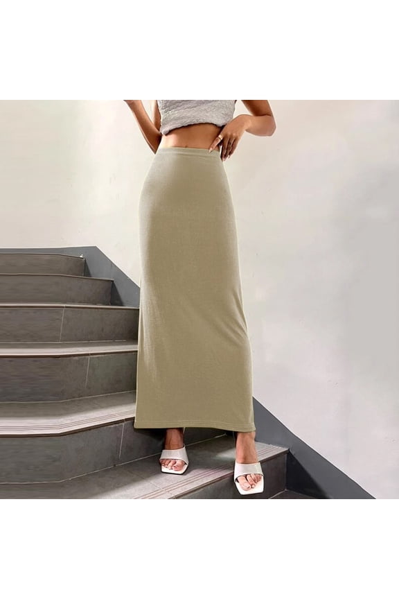 Maxi Skirt for Women Back Slit High Waist Casual Long Pencil Skirts Beige Xxl