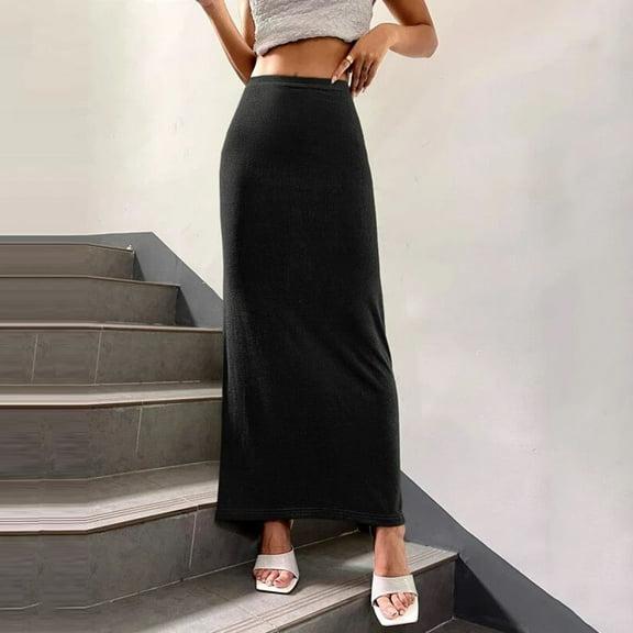 Maxi Skirt for Women Back Slit High Waist Casual Long Pencil Skirts Black Xl