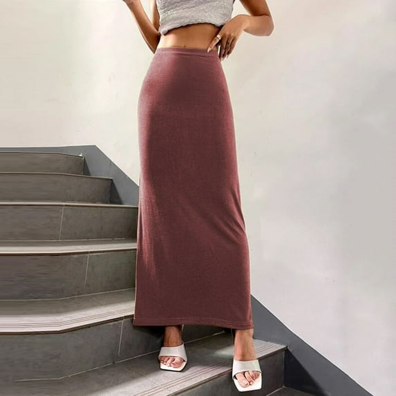 Maxi Skirt for Women Back Slit High Waist Casual Long Pencil Skirts Pink Xl