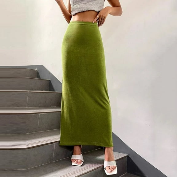 Maxi Skirt for Women Back Slit High Waist Casual Long Pencil Skirts Green 3Xl