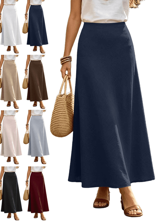 Maxi Skirt for Women Flowy High Waist Casual Long Skirts A-Line Cotton Linen Lightweight Soft Skirt Business Travel Teacher Outfits