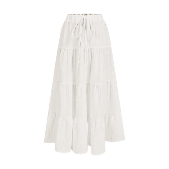 Maxi Skirts Cotton Linen Bohe Beach Flowy Long Skirt A-Line Elastic High Waist High Waisted Ruffle Tiered Summer Outfit