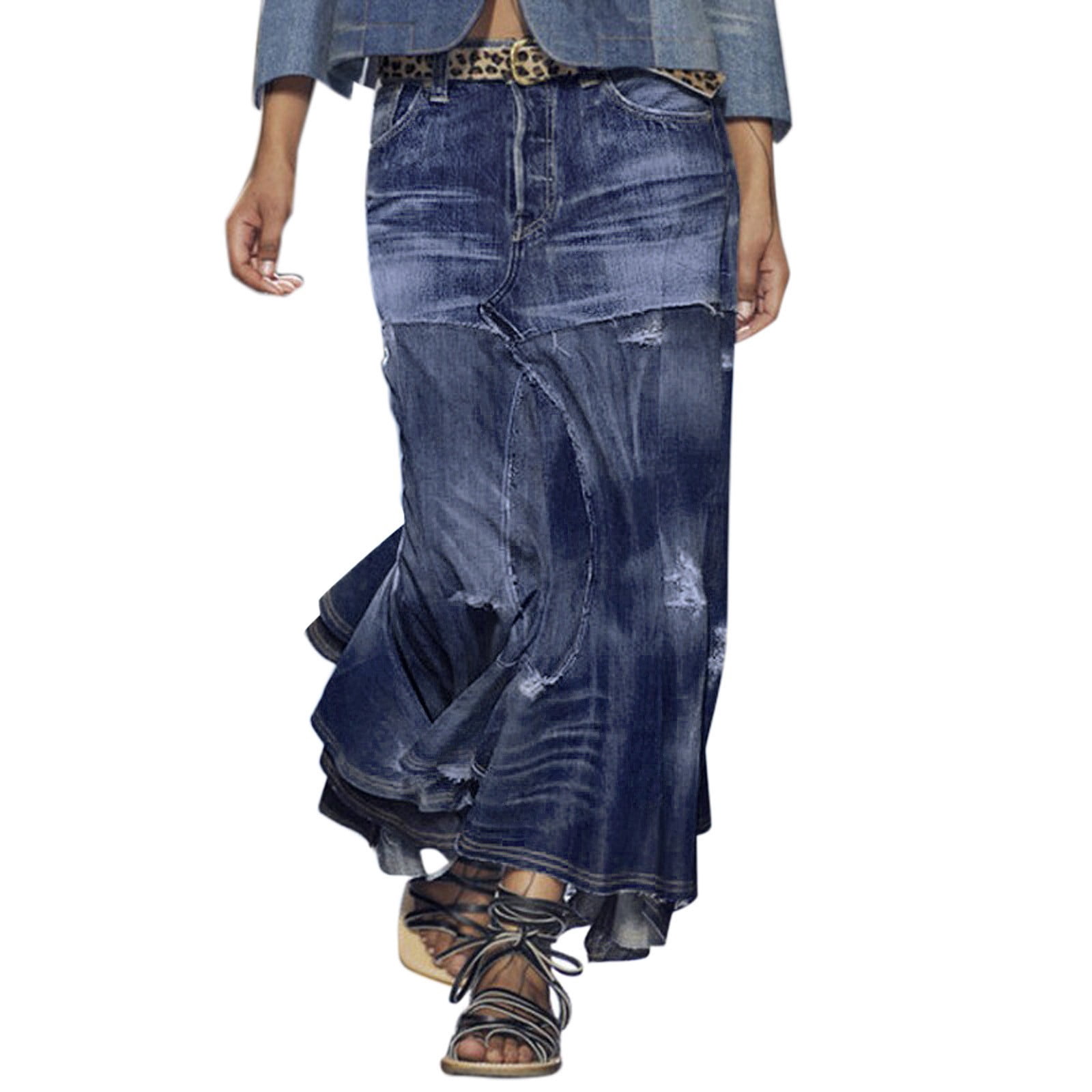 Jupe Maxi En Denim Bleu Denim & Co - Taille 12 - Longue, Coupe A, Taille élastique - Occasion TB état