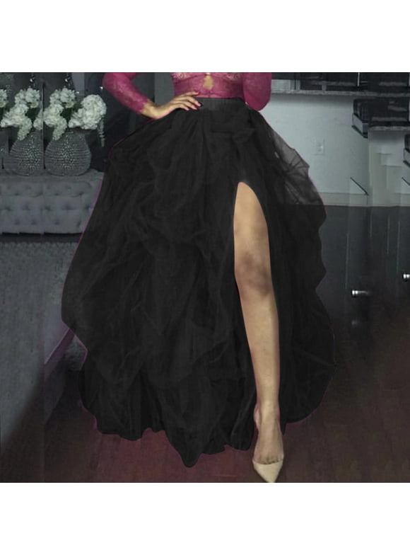 Maxi Skirts For Women's Party High Waist Elastic Belt Casual Poncho Women's Skirt Bubble Skirt Black