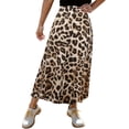 thumbnail image 1 of Maxi Skirts Leopard Print for Women Elegant High Waist Side Split Skirt with Flowy Hem Brown XS, 1 of 4
