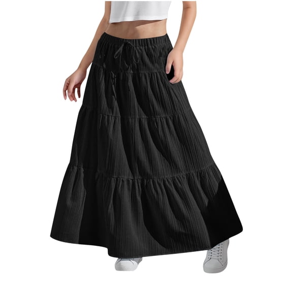 Maxi Skirts for Girls Fashion Elastic Waisted Ruffle Swing A Line Long Skirt with Drawstring Summer Clothes Size 4-15