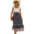 thumbnail image 1 of Maxi Skirts for Women 2025 Summer Boho Long Flowy Floral Elastic High Waist Skirt Casual Travel Skirt Dark Blue M, 1 of 8