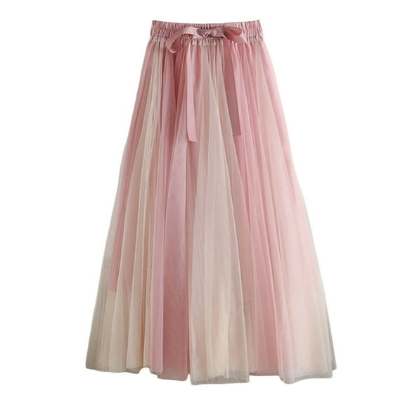 Maxi Skirts for Women A Line Tulle Party Dinner Tutu Skirt Stretchy High Waisted Flared Brown Skirt Pink One Size