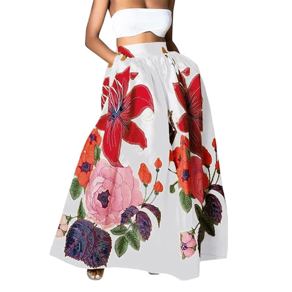Maxi Skirts for Women Casual boho floral Print skirt A-Line Elastic High Waist Summer Womens Vacation Outfit