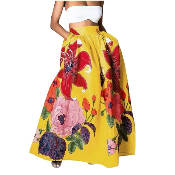 Maxi Skirts for Women Casual boho floral Print skirt A-Line Elastic High Waist Summer Womens Vacation Outfit