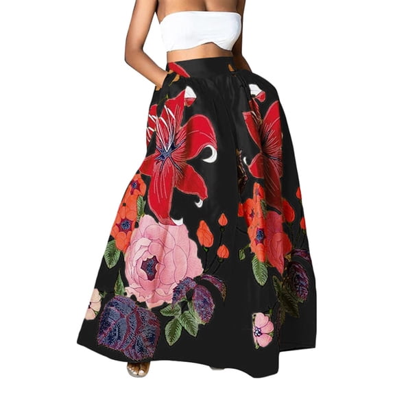 Maxi Skirts for Women Casual boho floral Print skirt A-Line Elastic High Waist Summer Womens Vacation Outfit