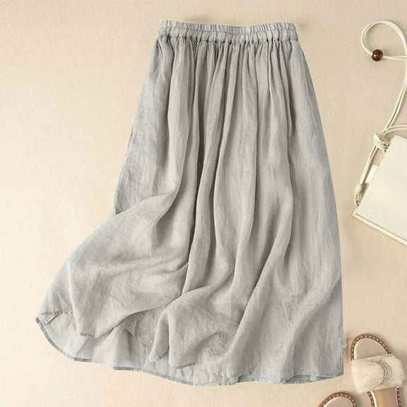 Maxi Skirts for Women Cotton Skirts for Women Fall Summer a Line Elastic High Waisted Casual Loose Trendy Midi Long Flowy Skirt White M