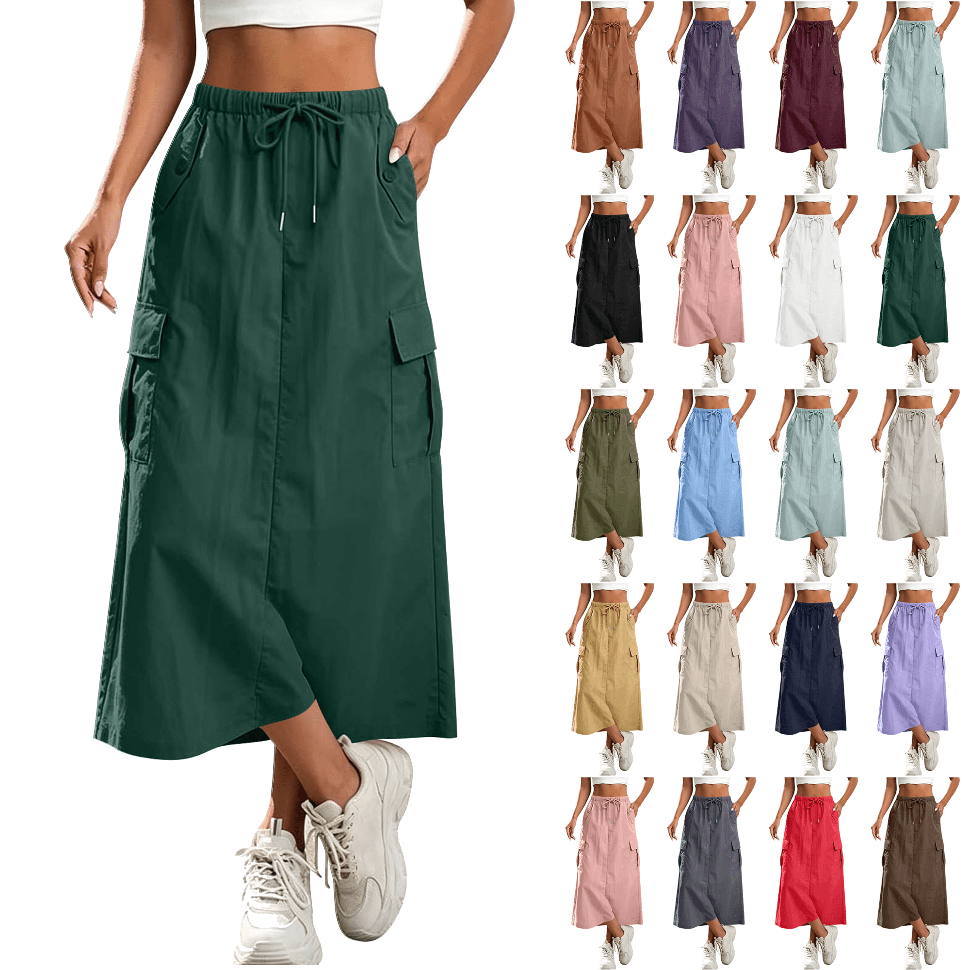 Maxi Skirts for Women Drawstring Elastic Waist with Pockets Trendy