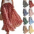 thumbnail image 1 of Maxi Skirts for Women Elastic Waist A Line Plaid Skirts Summer Casual Pleated Gingham Flowy Long Skirts, 2XL, 1 of 7