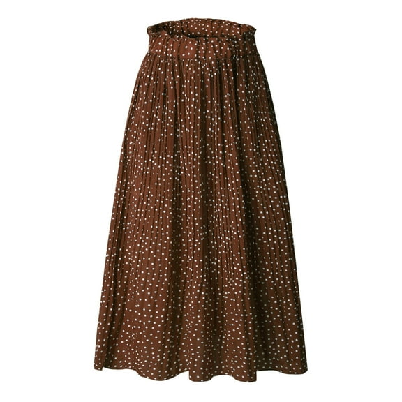 Maxi Skirts for Women Fashion Printed Long Skirt Leopard Floral Pocket Pressed Pleated Style Womens Summer Clothes Coffee M