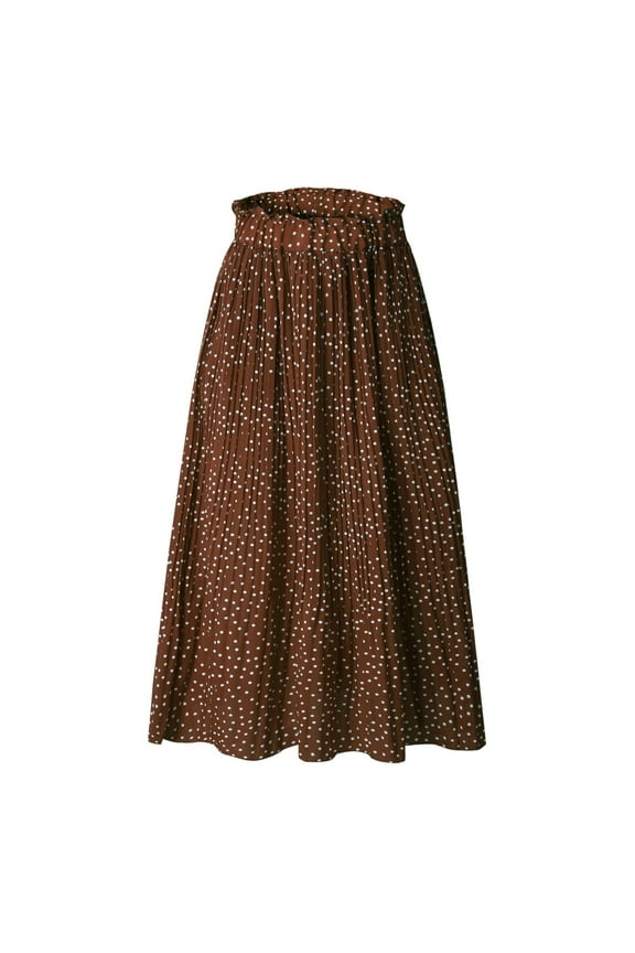 Maxi Skirts for Women Fashion Printed Long Skirt Leopard Floral Pocket Pressed Pleated Style Womens Summer Clothes Coffee M