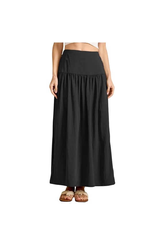 Maxi Skirts for Women Fashion Solid Color Fold High Waisted Maxi Skirt with Pocket Summer Casual Beach Vacation Long Skirts for Women