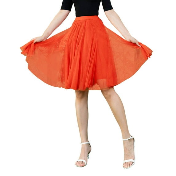 Maxi Skirts for Women High Knee Skirt Pleated Length Skirt Dancing Half Skirt Solid Womens Summer Clothes Orange One Size