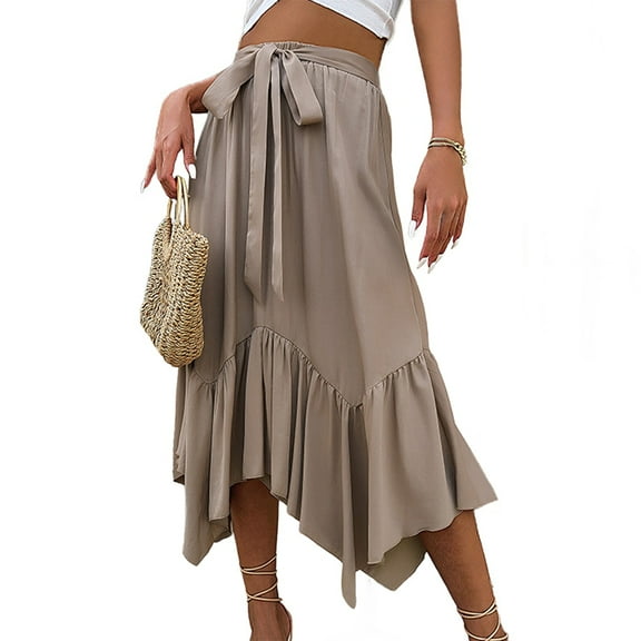 Maxi Skirts for Women High Waist Renaissance Skirt Lrregular Hem Long Skirt Khaki XL
